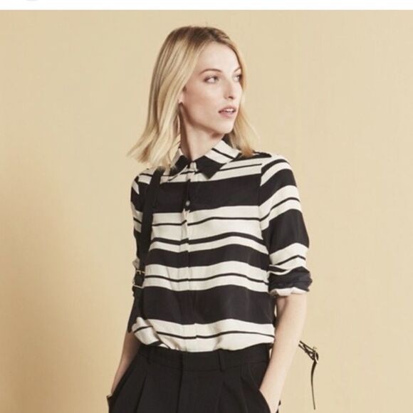 FRAME Silk Striped Button Up Shirt - Picture 2 of 5